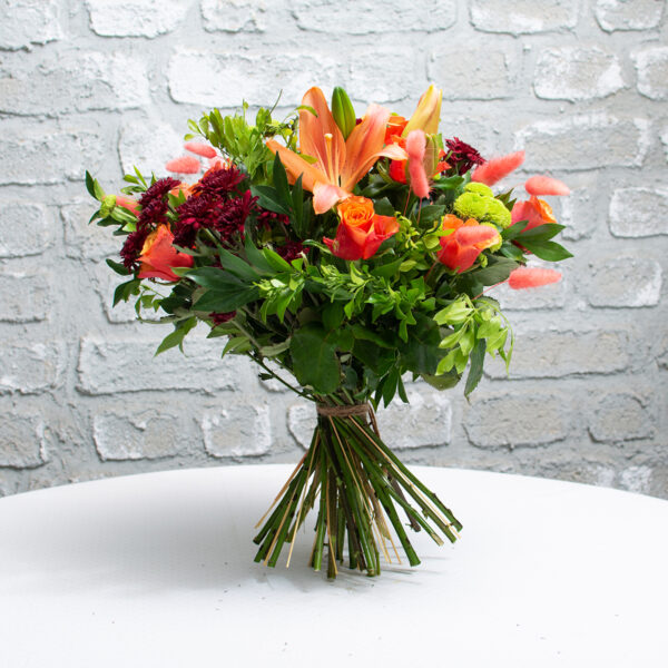 Orange lilies, high magic orange roses, chrysanthemums red, Birthday Wishes Bouquet , Wedding anniversary Bouquet , Compliment Bouquet