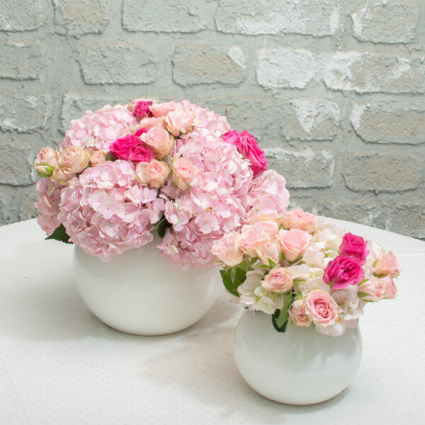 pink hydrangeas, spray roses with glass fish bowl,Birthday Wishes Bouquet , Wedding anniversary Bouquet , Compliment Bouquet