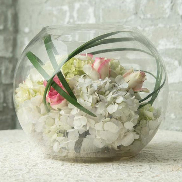 Bowl filled with hydrangea and roses, Birthday Wishes Bouquet , Wedding anniversary Bouquet , Compliment Bouquet