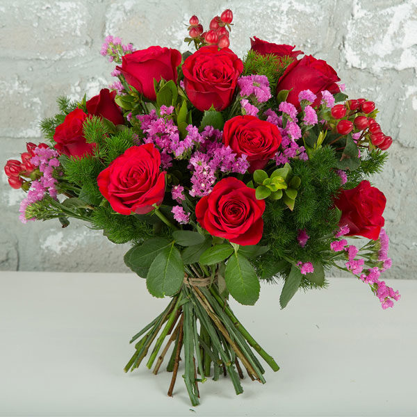 red roses, pink statis, Birthday Wishes Bouquet , Wedding anniversary Bouquet , Compliment Bouquet